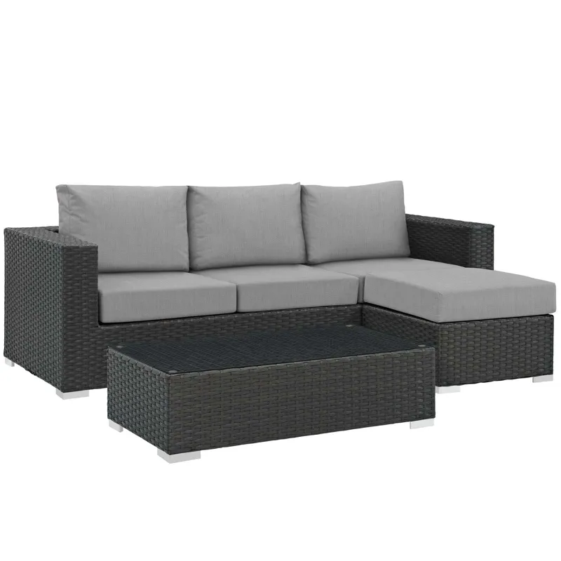Sojourn 3 Piece Outdoor Patio Sunbrella Sectional Set