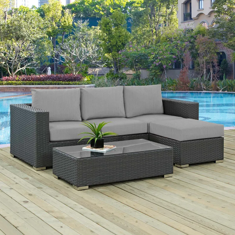 Sojourn 3 Piece Outdoor Patio Sunbrella Sectional Set