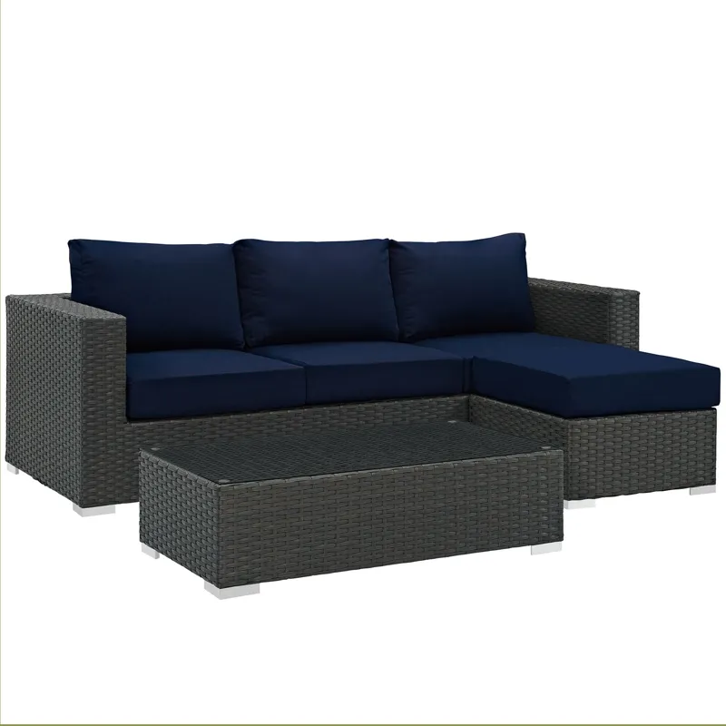 Sojourn 3 Piece Outdoor Patio Sunbrella Sectional Set