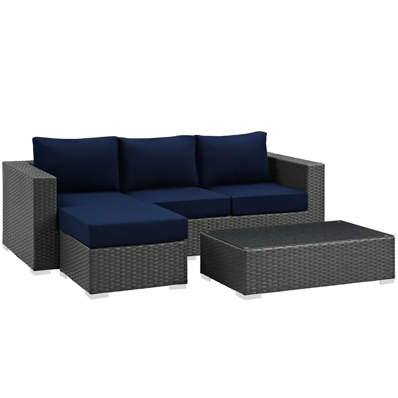 Sojourn 3 Piece Outdoor Patio Sunbrella Sectional Set