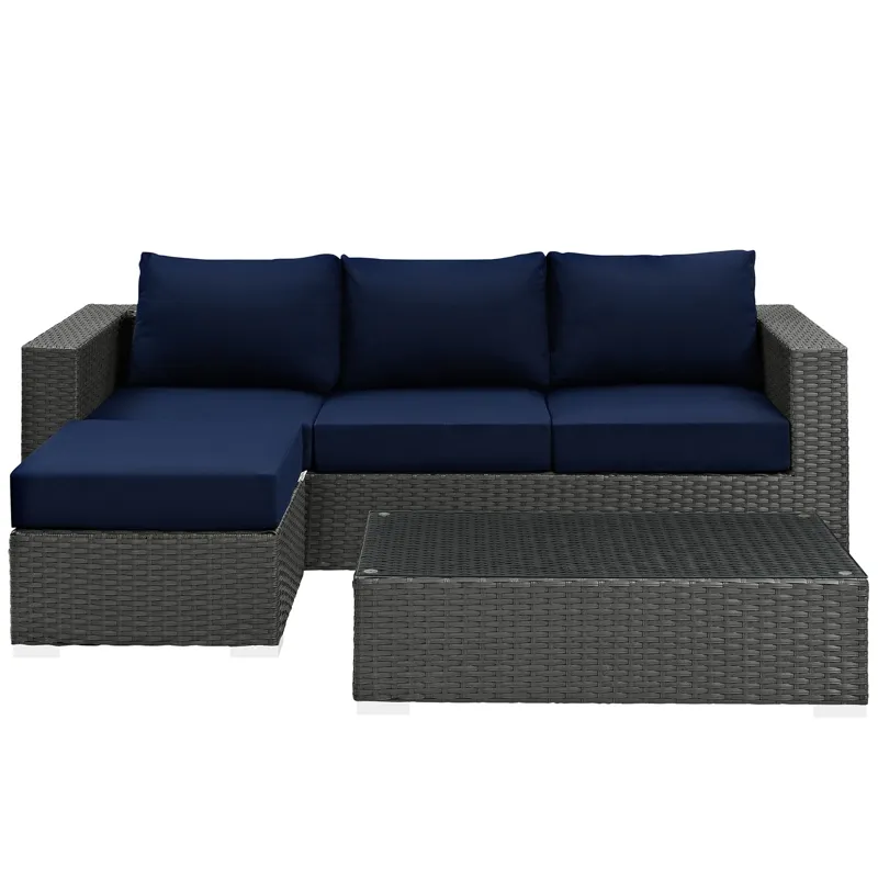 Sojourn 3 Piece Outdoor Patio Sunbrella Sectional Set