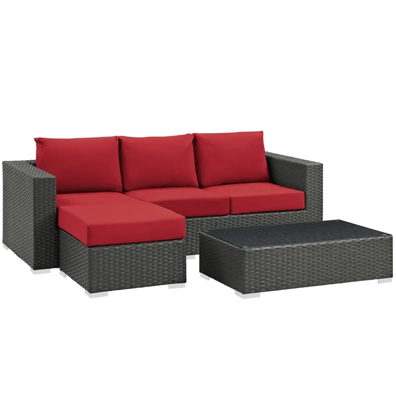 Sojourn 3 Piece Outdoor Patio Sunbrella Sectional Set