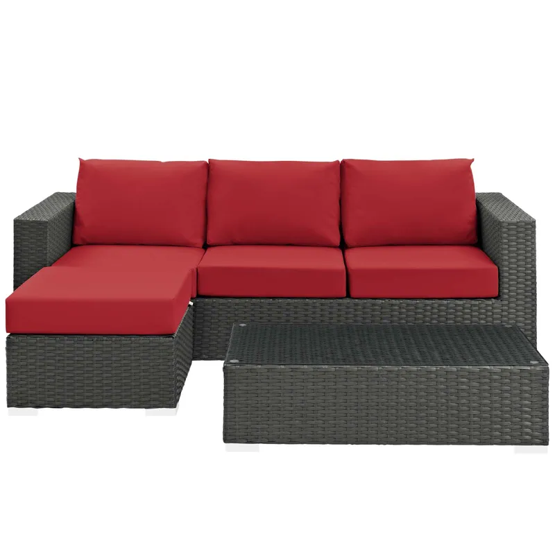 Sojourn 3 Piece Outdoor Patio Sunbrella Sectional Set