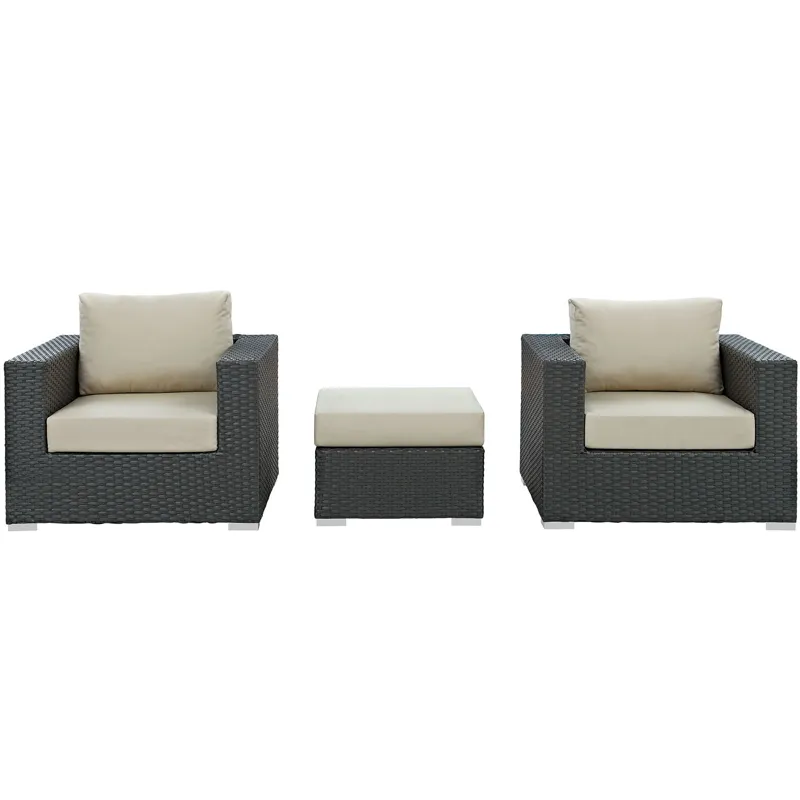 Sojourn 3 Piece Outdoor Patio Sunbrella Sectional Set