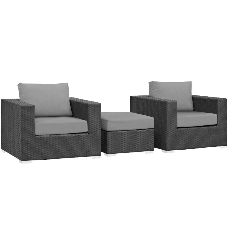 Sojourn 3 Piece Outdoor Patio Sunbrella Sectional Set