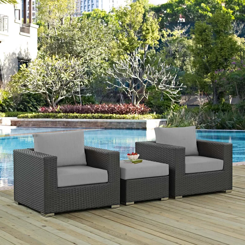 Sojourn 3 Piece Outdoor Patio Sunbrella Sectional Set