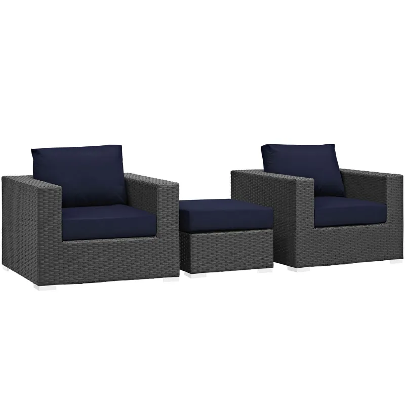 Sojourn 3 Piece Outdoor Patio Sunbrella Sectional Set