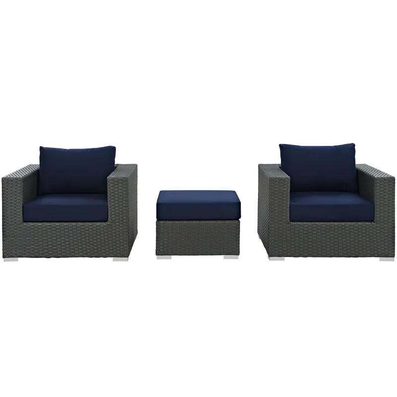 Sojourn 3 Piece Outdoor Patio Sunbrella Sectional Set