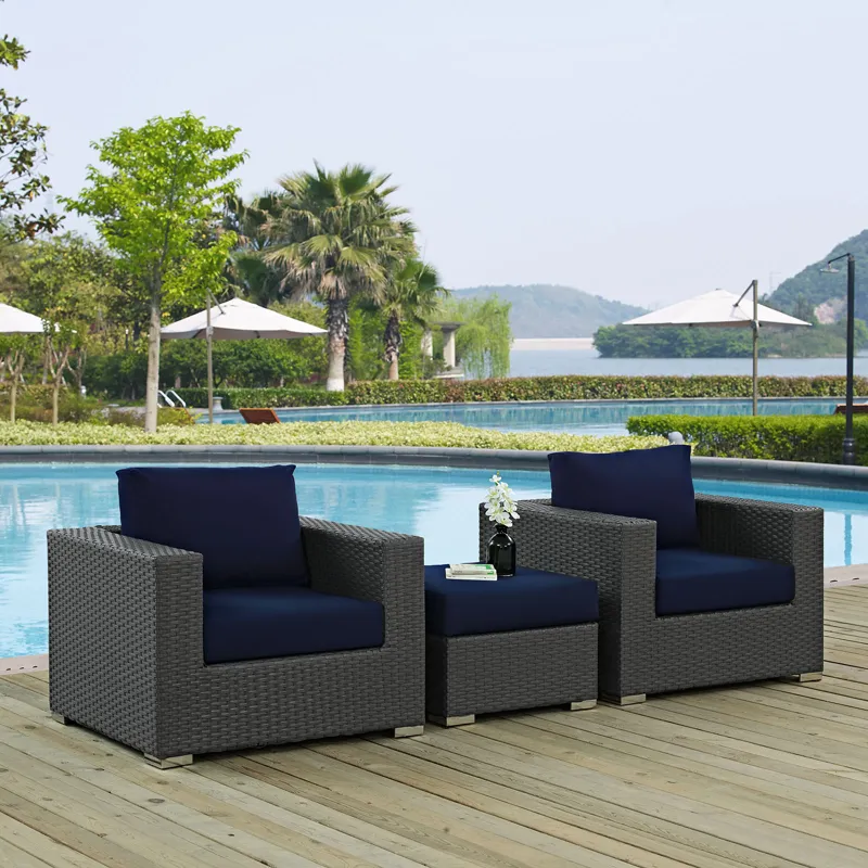 Sojourn 3 Piece Outdoor Patio Sunbrella Sectional Set