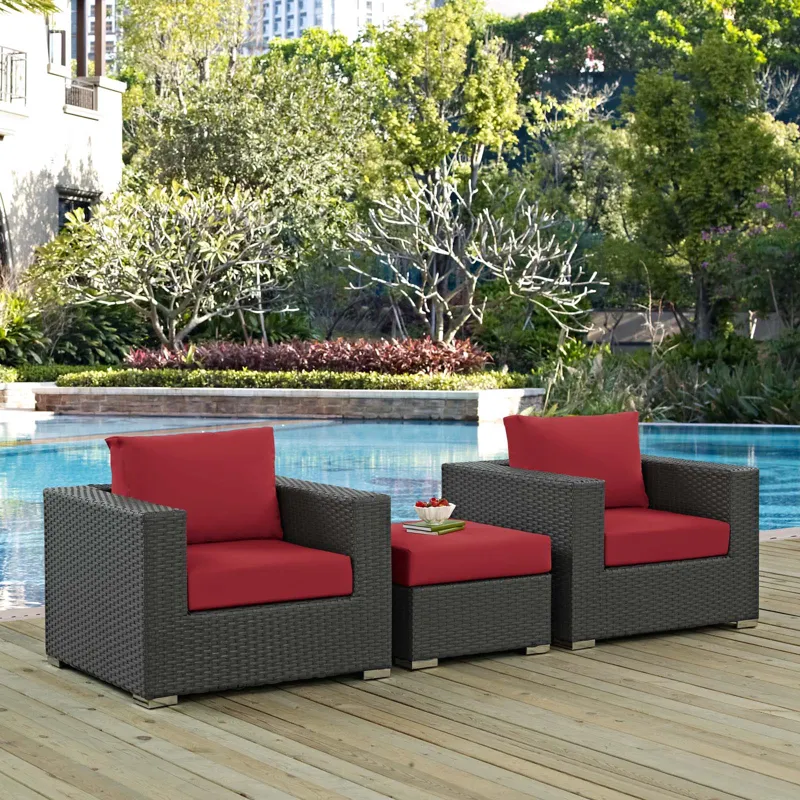 Sojourn 3 Piece Outdoor Patio Sunbrella Sectional Set