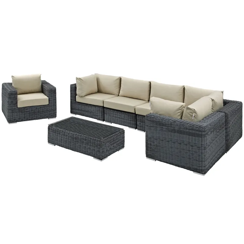 Summon 7 Piece Outdoor Patio Sunbrella Sectional Set