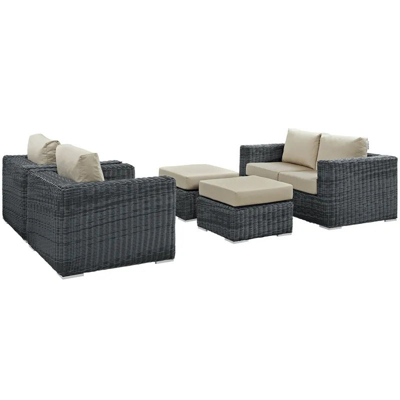 Summon 5 Piece Outdoor Patio Sunbrella Sectional Set