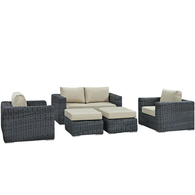 Summon 5 Piece Outdoor Patio Sunbrella Sectional Set