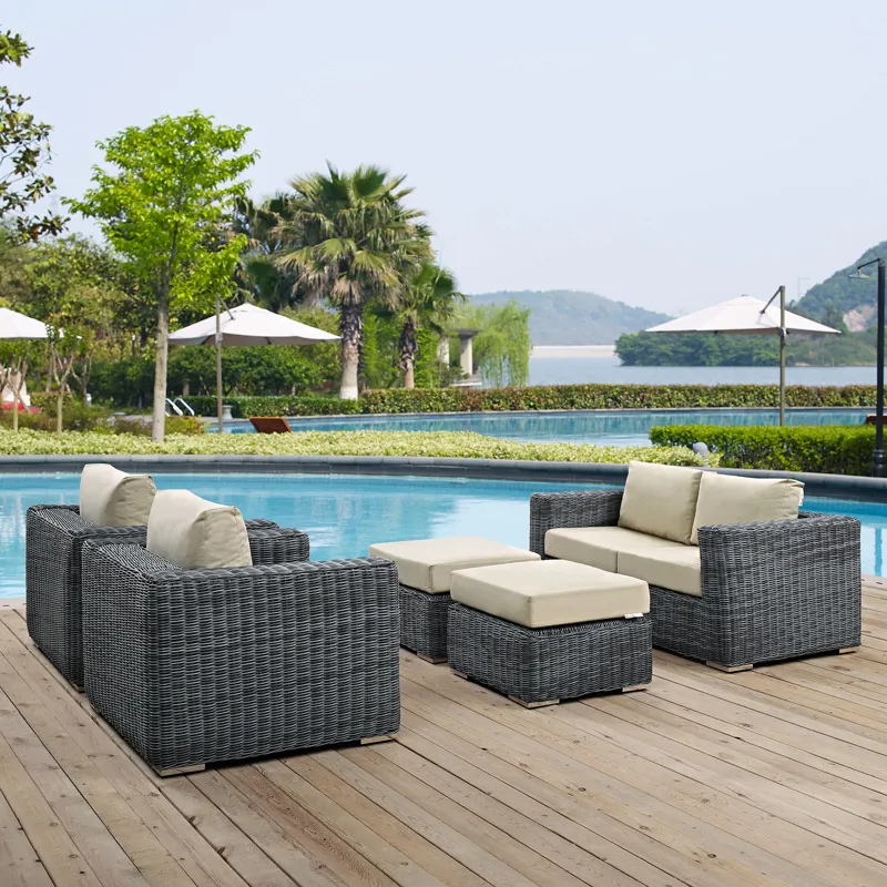 Summon 5 Piece Outdoor Patio Sunbrella Sectional Set