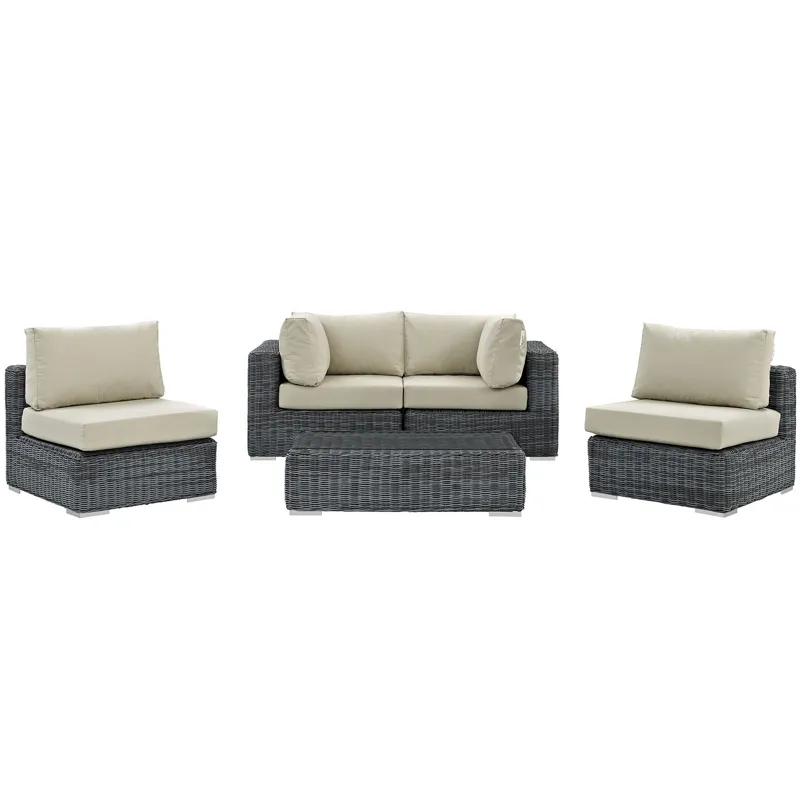 Summon 5 Piece Outdoor Patio Sunbrella Sectional Set