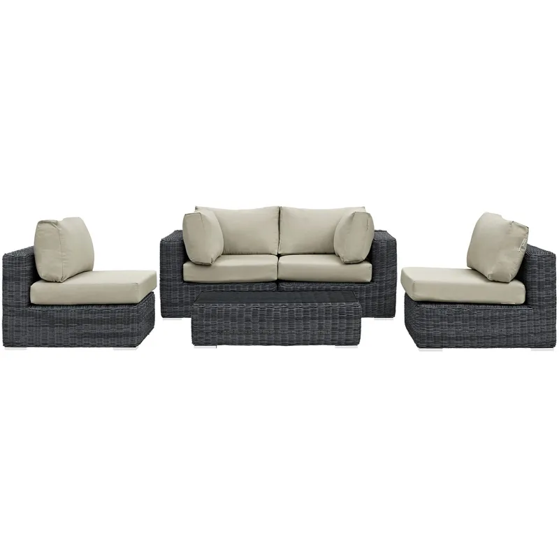 Summon 5 Piece Outdoor Patio Sunbrella Sectional Set