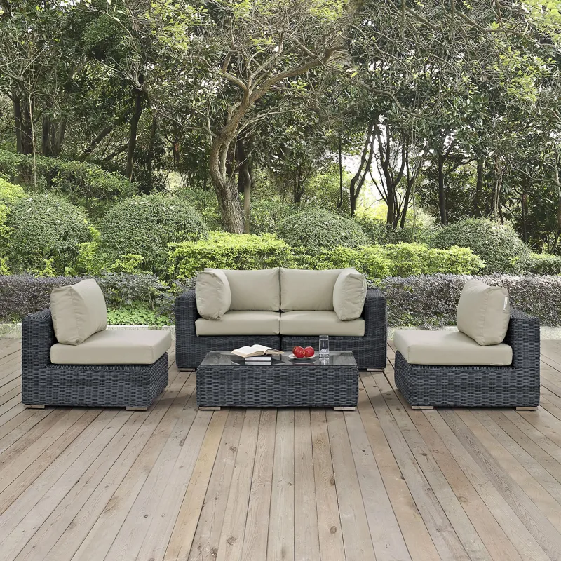 Summon 5 Piece Outdoor Patio Sunbrella Sectional Set