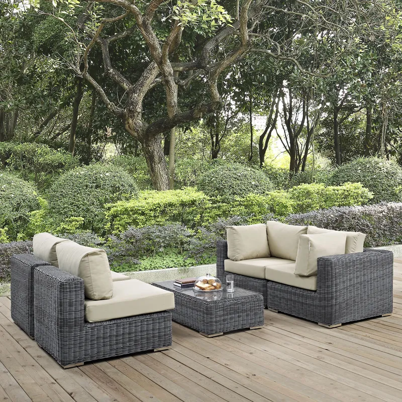 Summon 5 Piece Outdoor Patio Sunbrella Sectional Set