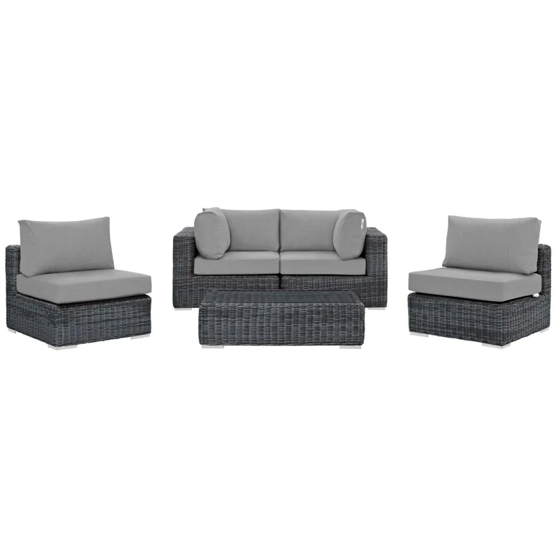 Summon 5 Piece Outdoor Patio Sunbrella Sectional Set