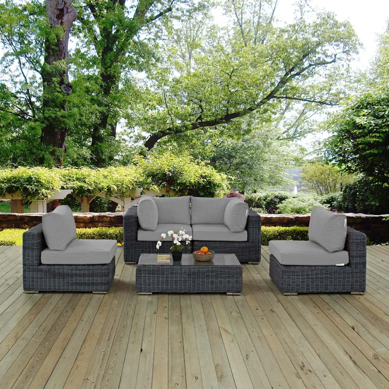 Summon 5 Piece Outdoor Patio Sunbrella Sectional Set