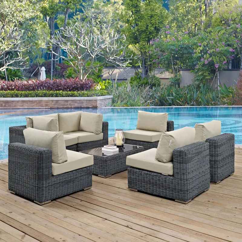 Summon 7 Piece Outdoor Patio Sunbrella Sectional Set