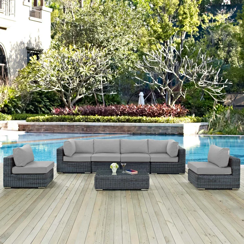 Summon 7 Piece Outdoor Patio Sunbrella Sectional Set