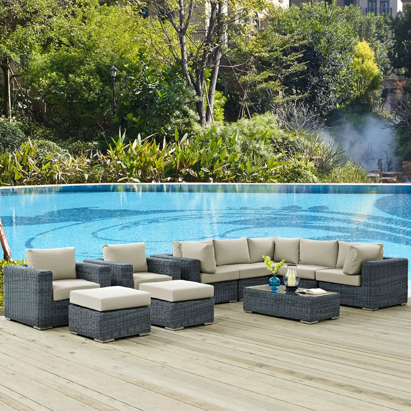 Summon 10 Piece Outdoor Patio Sunbrella Sectional Set