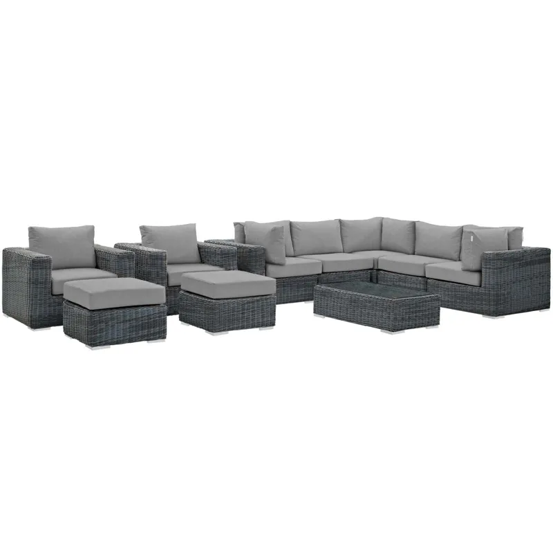 Summon 10 Piece Outdoor Patio Sunbrella Sectional Set