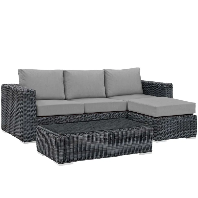 Summon 3 Piece Outdoor Patio Sunbrella Sectional Set