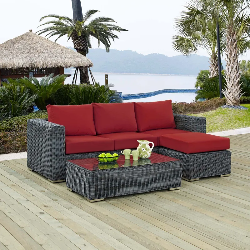 Summon 3 Piece Outdoor Patio Sunbrella Sectional Set