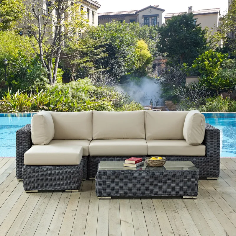 Summon 5 Piece Outdoor Patio Sunbrella Sectional Set