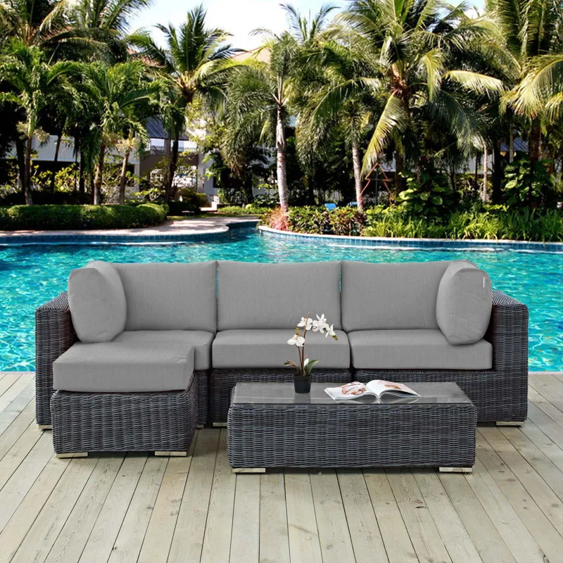 Summon 5 Piece Outdoor Patio Sunbrella Sectional Set