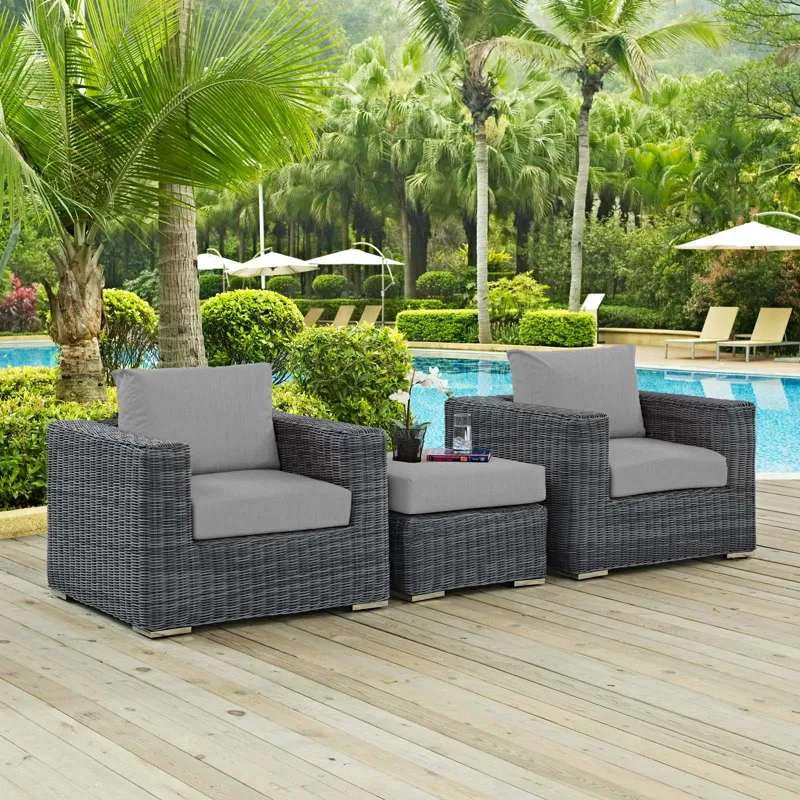 Summon 3 Piece Outdoor Patio Sunbrella Sectional Set