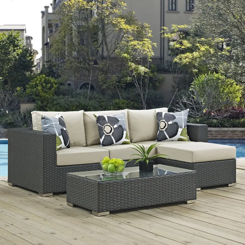 Sojourn 3 Piece Outdoor Patio Sunbrella Sectional Set
