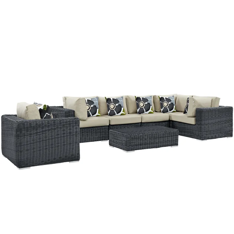 Summon 7 Piece Outdoor Patio Sunbrella Sectional Set