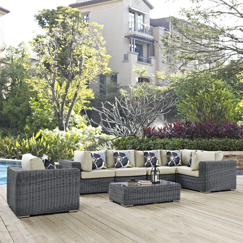 Summon 7 Piece Outdoor Patio Sunbrella Sectional Set