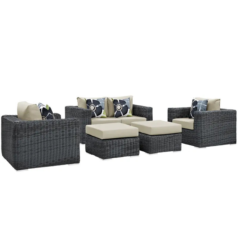 Summon 5 Piece Outdoor Patio Sunbrella Sectional Set