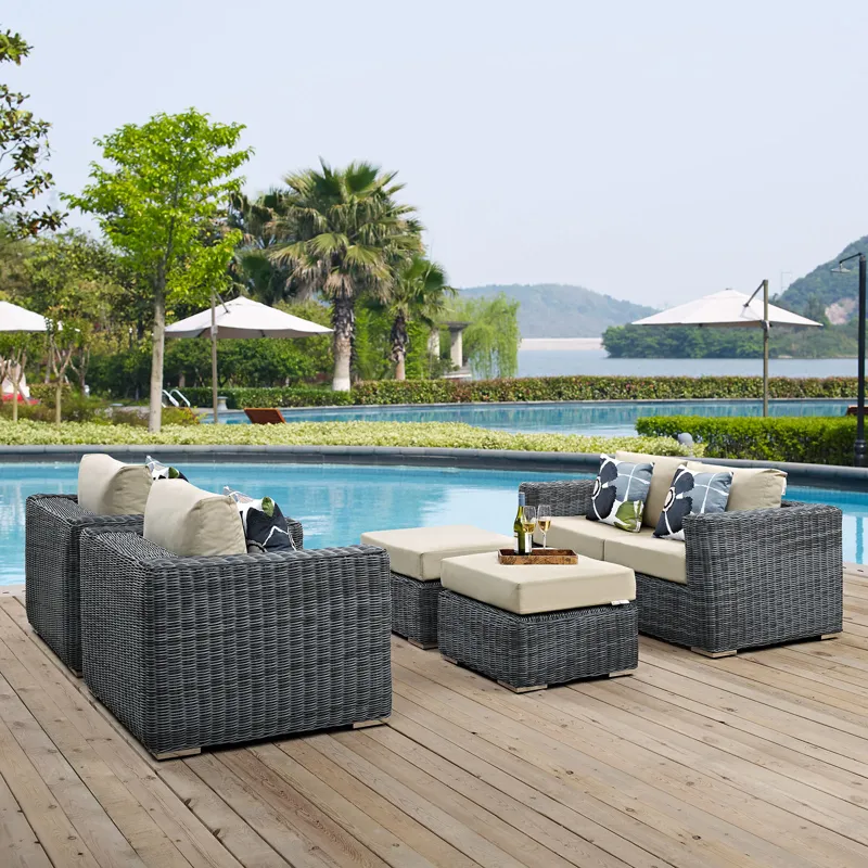 Summon 5 Piece Outdoor Patio Sunbrella Sectional Set