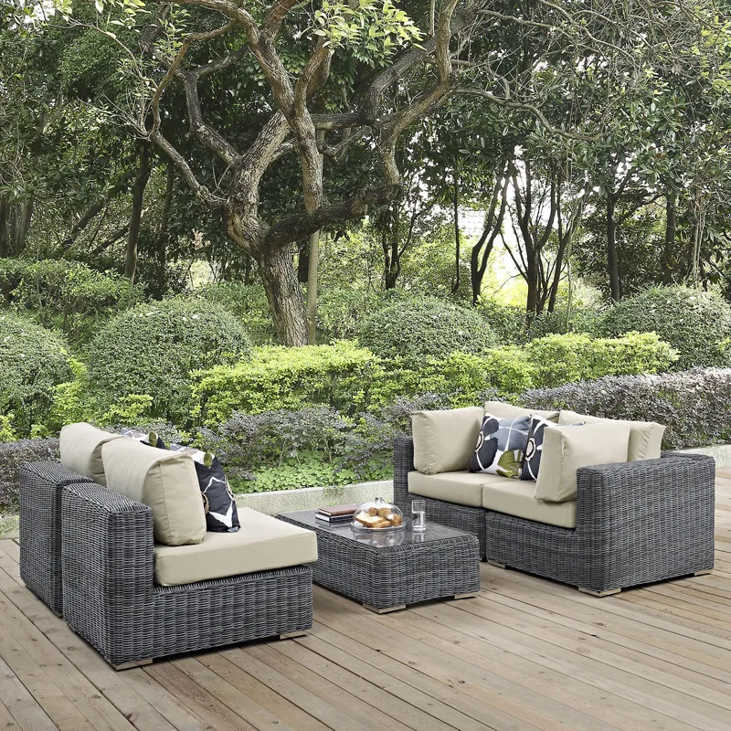 Summon 5 Piece Outdoor Patio Sunbrella Sectional Set