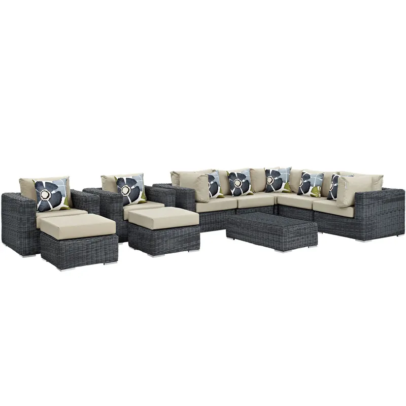 Summon 10 Piece Outdoor Patio Sunbrella Sectional Set