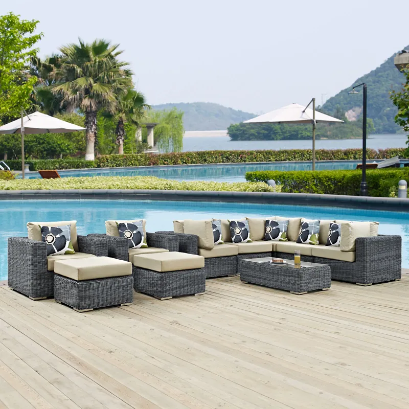 Summon 10 Piece Outdoor Patio Sunbrella Sectional Set