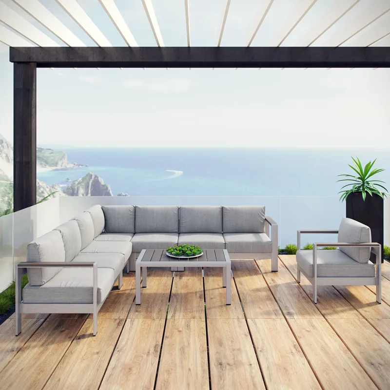 Shore 7 Piece Outdoor Patio Aluminum Sectional Sofa Set