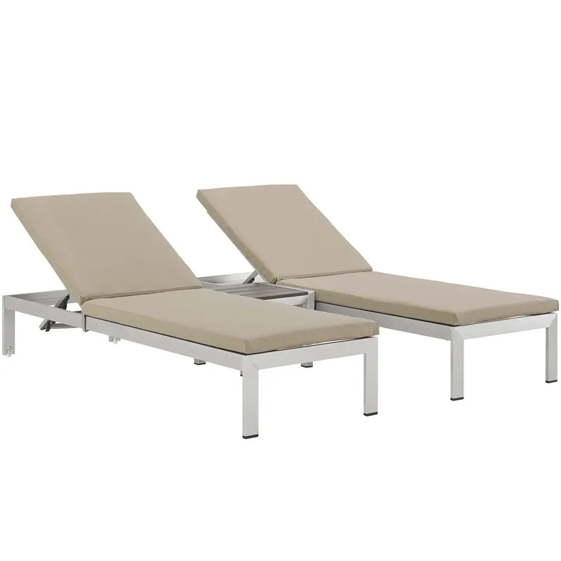 Shore 3 Piece Outdoor Patio Aluminum Chaise with Cushions