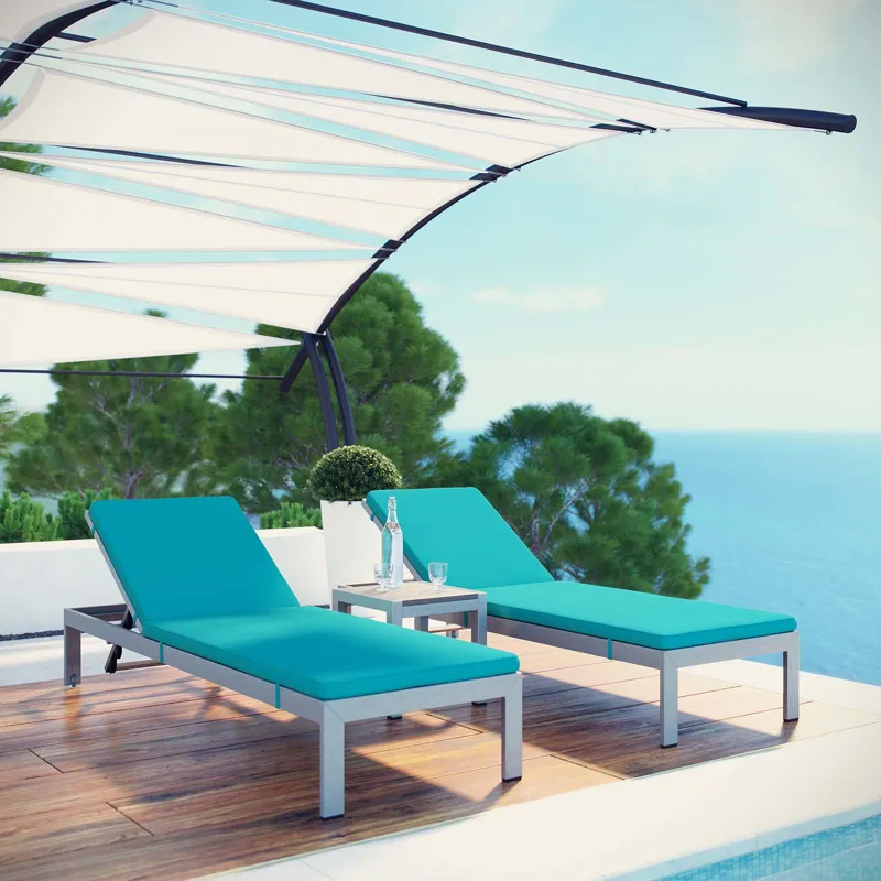 Shore 3 Piece Outdoor Patio Aluminum Chaise with Cushions