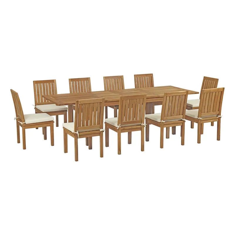 Marina 11 Piece Outdoor Patio Teak Outdoor Dining Set