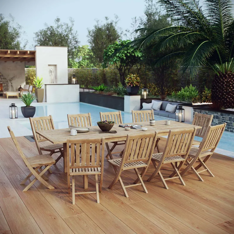 Marina 11 Piece Outdoor Patio Teak Outdoor Dining Set