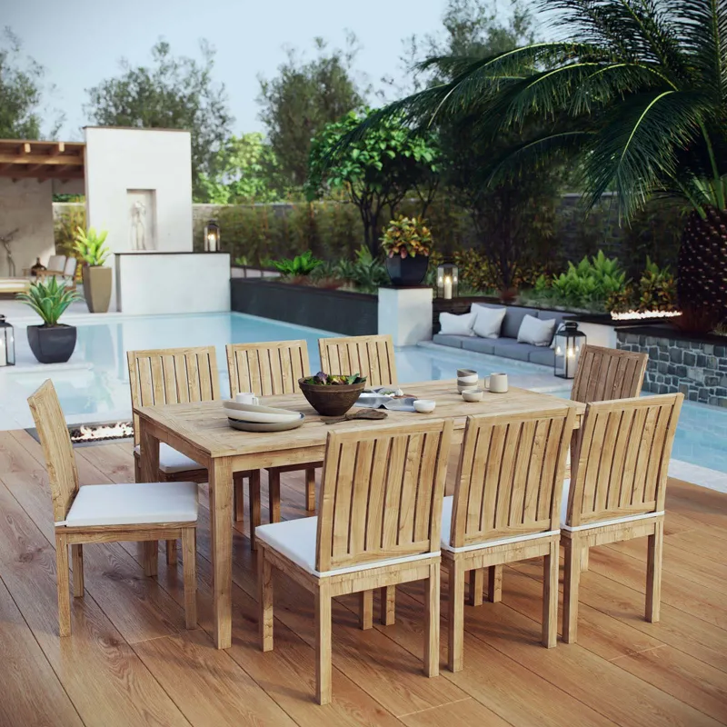 Marina 9 Piece Outdoor Patio Teak Outdoor Dining Set