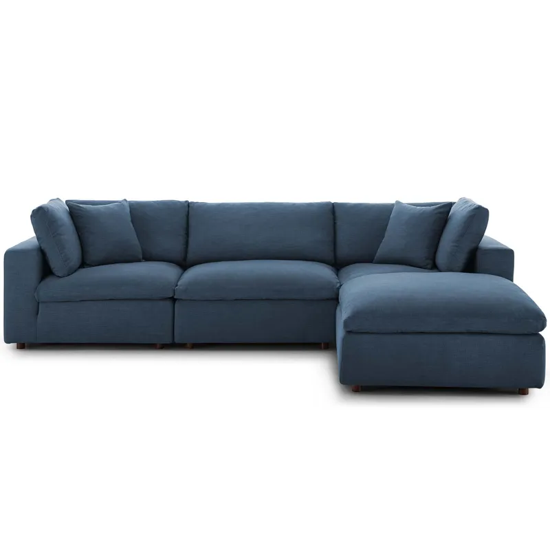 Commix Down Filled Overstuffed 4 Piece Sectional Sofa Set - Azure