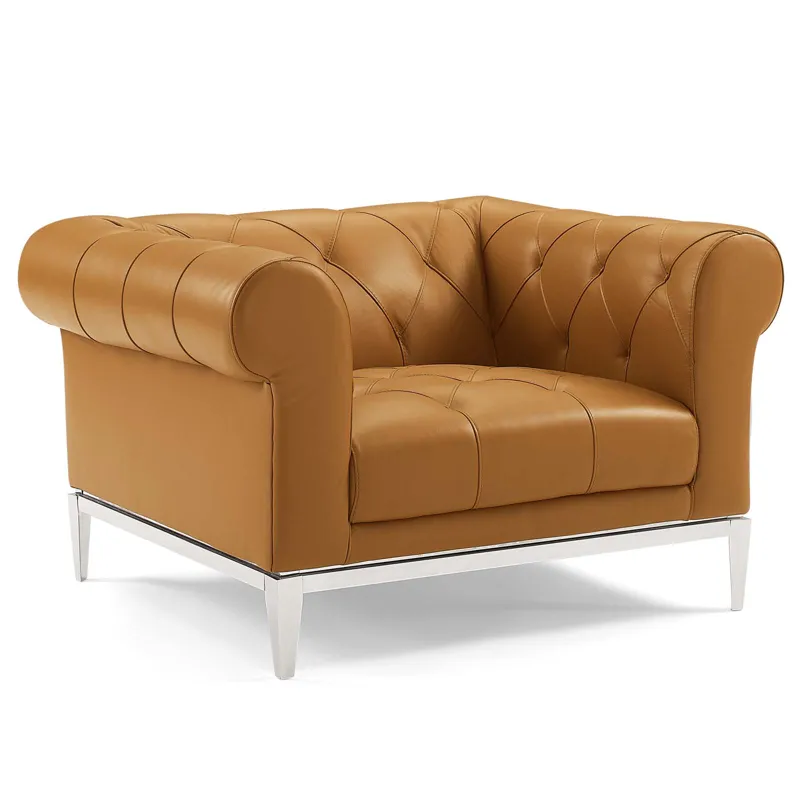 Idyll Tufted Button Upholstered Leather Chesterfield Armchair