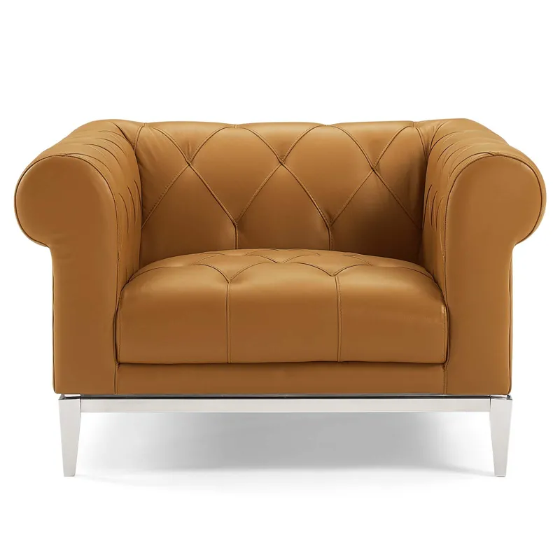 Idyll Tufted Button Upholstered Leather Chesterfield Armchair